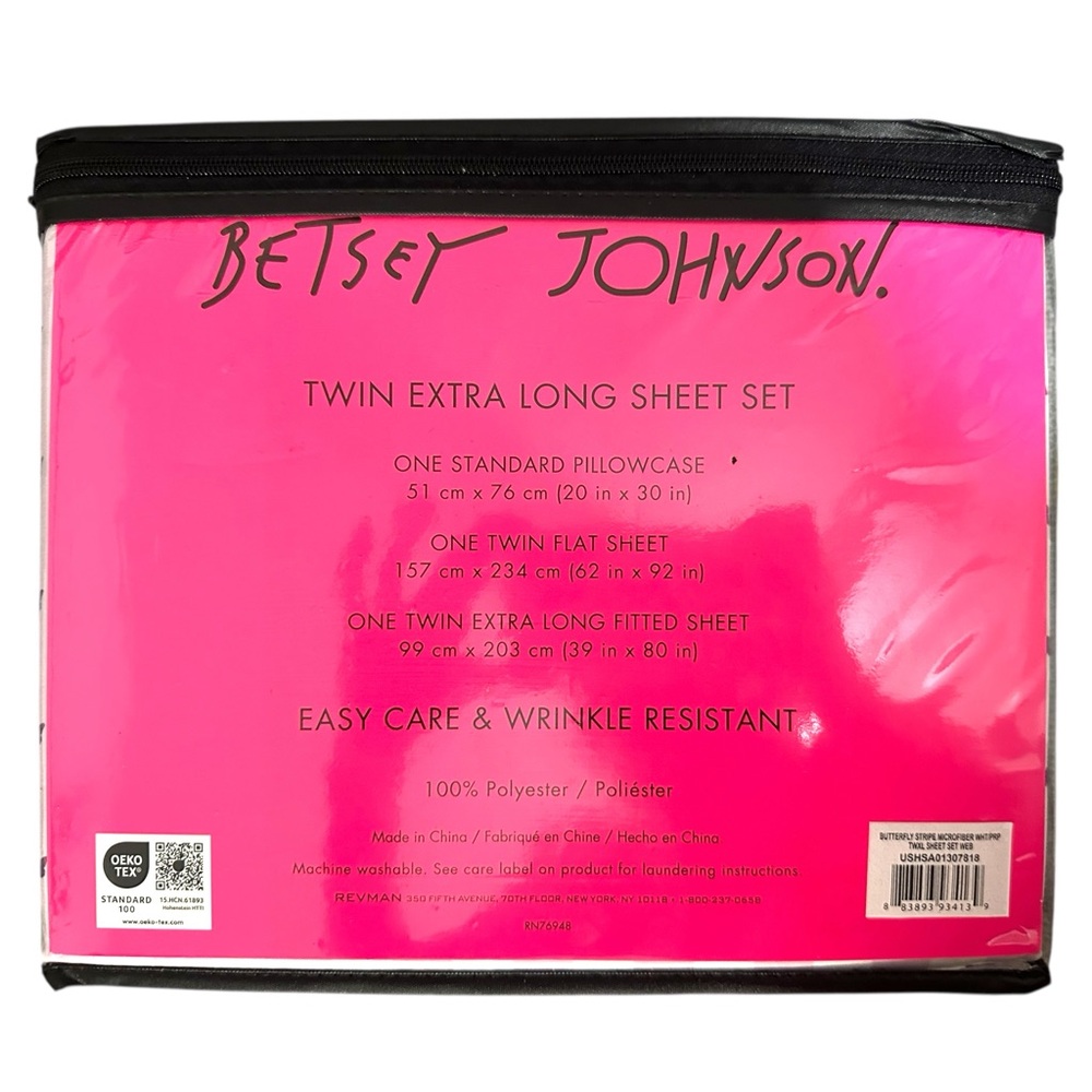 Betsey Johnson Twin XL Sheet Set - Purple and White - Picture 2 of 2